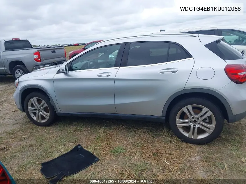 2019 Mercedes-Benz Gla 250 VIN: WDCTG4EB1KU012058 Lot: 40517265