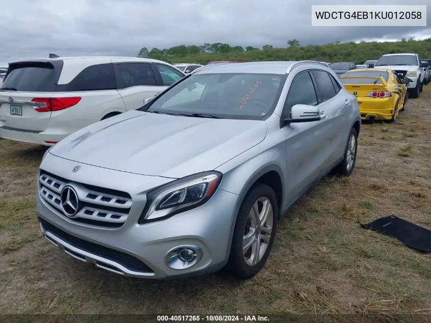 2019 Mercedes-Benz Gla 250 VIN: WDCTG4EB1KU012058 Lot: 40517265