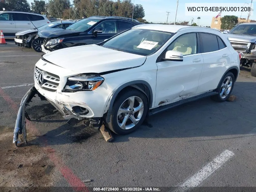 2019 Mercedes-Benz Gla 250 VIN: WDCTG4EB5KU001208 Lot: 40728400