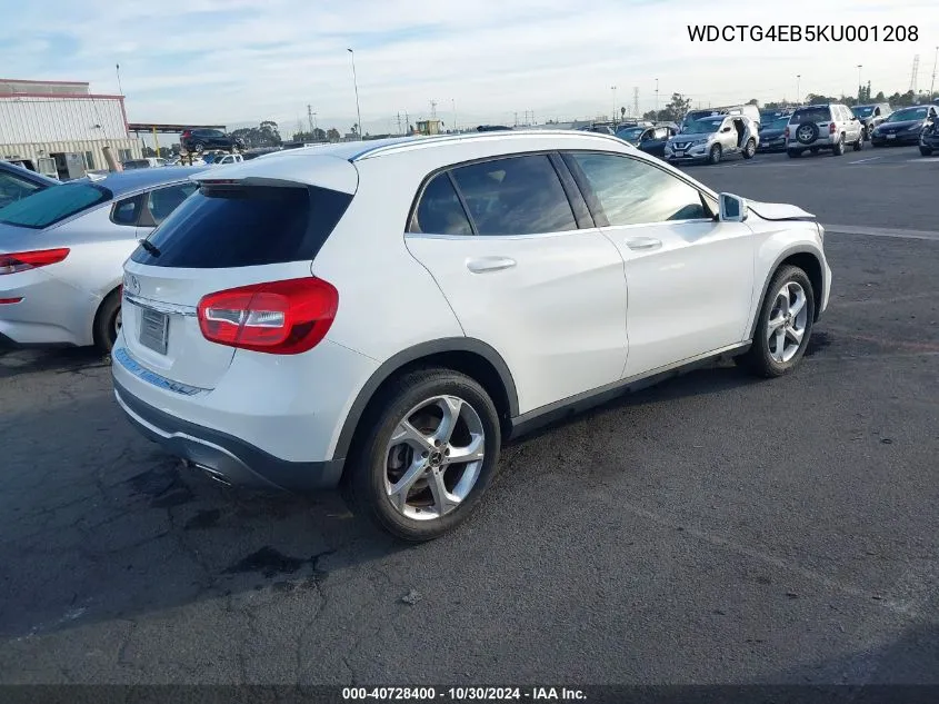 2019 Mercedes-Benz Gla 250 VIN: WDCTG4EB5KU001208 Lot: 40728400