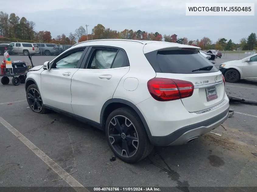 2019 Mercedes-Benz Gla 250 VIN: WDCTG4EB1KJ550485 Lot: 40763766