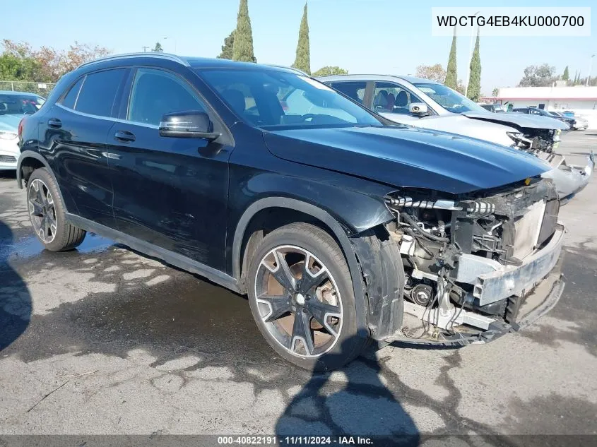 2019 Mercedes-Benz Gla 250 VIN: WDCTG4EB4KU000700 Lot: 40822191