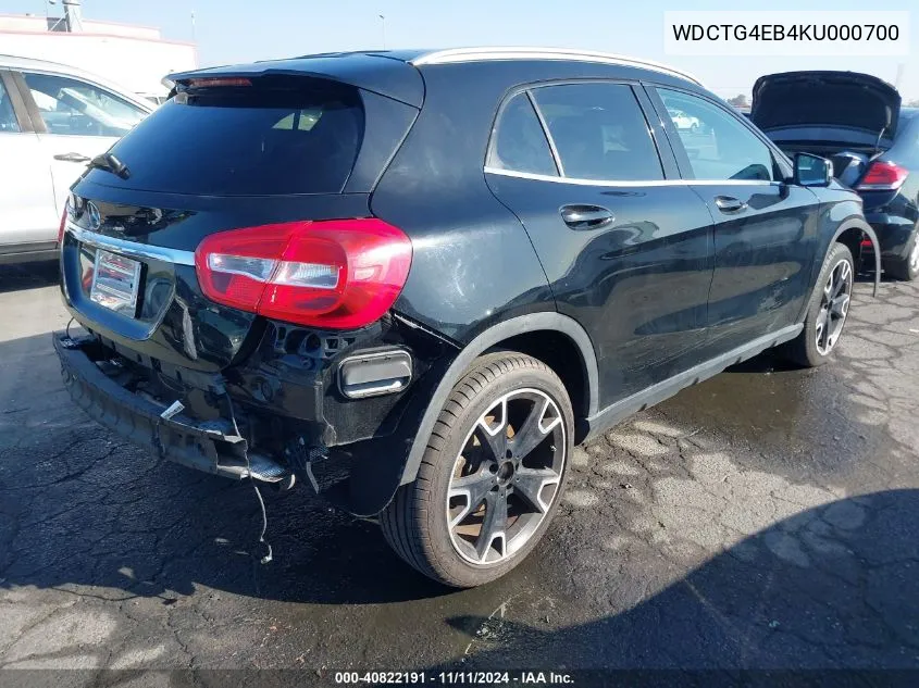 2019 Mercedes-Benz Gla 250 VIN: WDCTG4EB4KU000700 Lot: 40822191