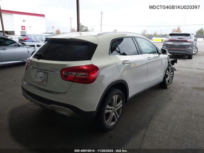 2019 Mercedes-Benz Gla 250 4Matic VIN: WDCTG4GB1KU020397 Lot: 40910814