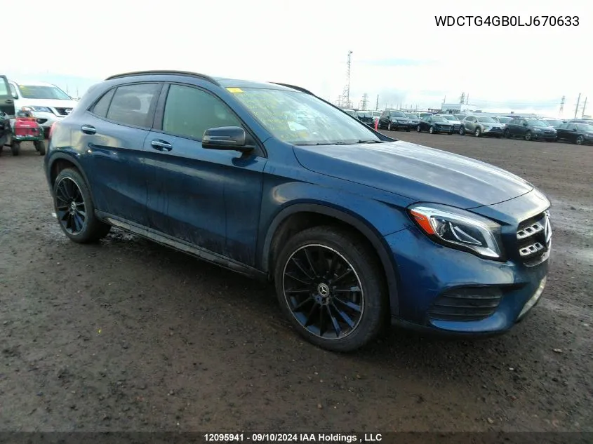 2020 Mercedes-Benz Gla VIN: WDCTG4GB0LJ670633 Lot: 12095941