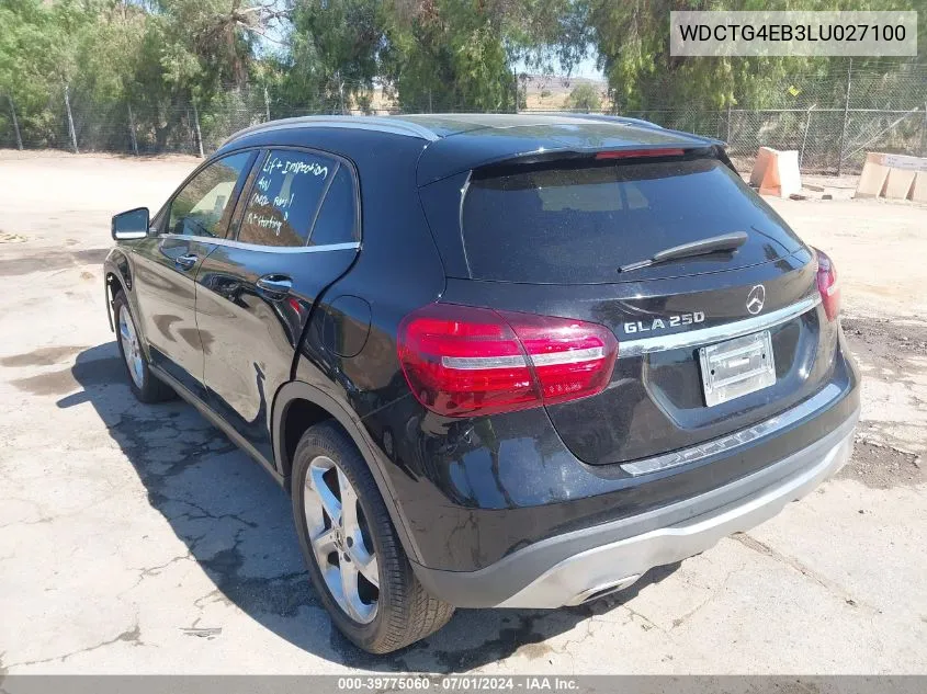 2020 Mercedes-Benz Gla 250 VIN: WDCTG4EB3LU027100 Lot: 39775060