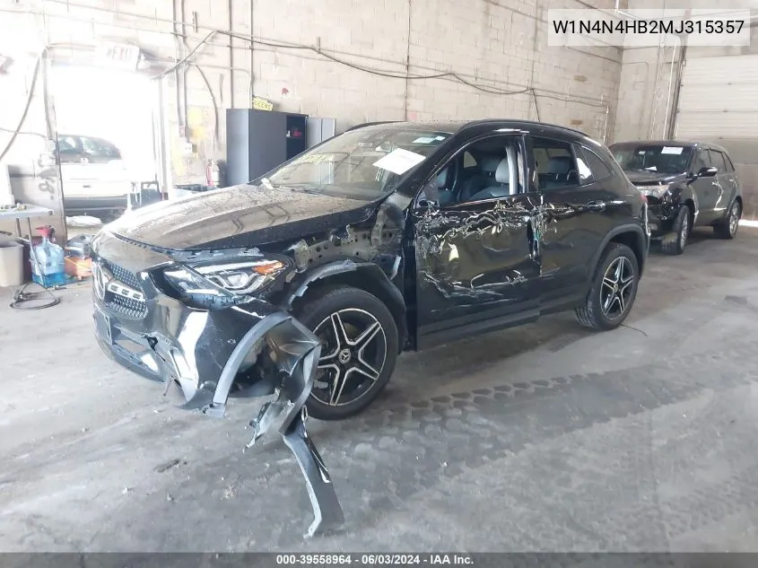 2021 Mercedes-Benz Gla 250 4Matic VIN: W1N4N4HB2MJ315357 Lot: 39558964