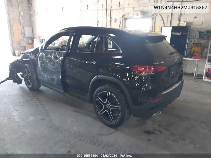 2021 Mercedes-Benz Gla 250 4Matic VIN: W1N4N4HB2MJ315357 Lot: 39558964