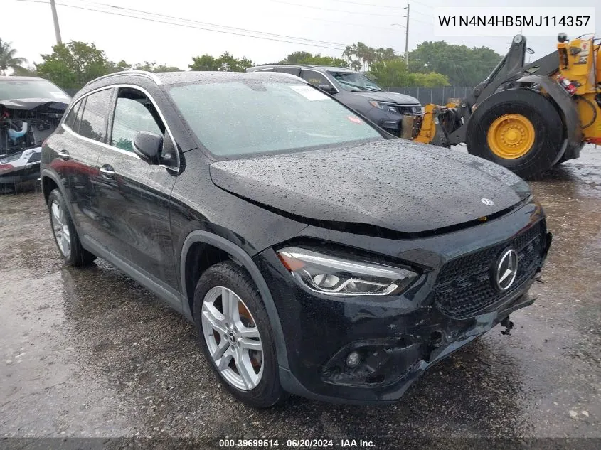 2021 Mercedes-Benz Gla 250 4Matic VIN: W1N4N4HB5MJ114357 Lot: 39699514