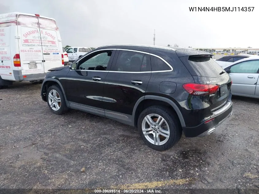 2021 Mercedes-Benz Gla 250 4Matic VIN: W1N4N4HB5MJ114357 Lot: 39699514