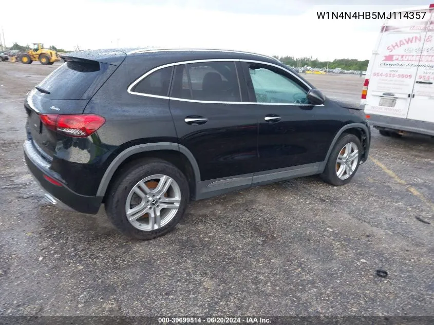 2021 Mercedes-Benz Gla 250 4Matic VIN: W1N4N4HB5MJ114357 Lot: 39699514