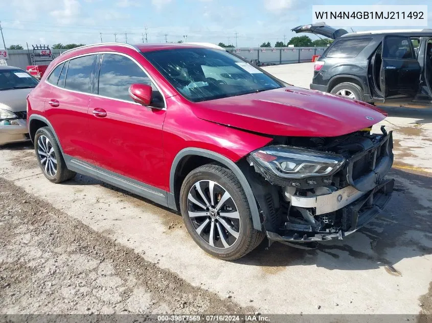 2021 Mercedes-Benz Gla 250 VIN: W1N4N4GB1MJ211492 Lot: 39877569