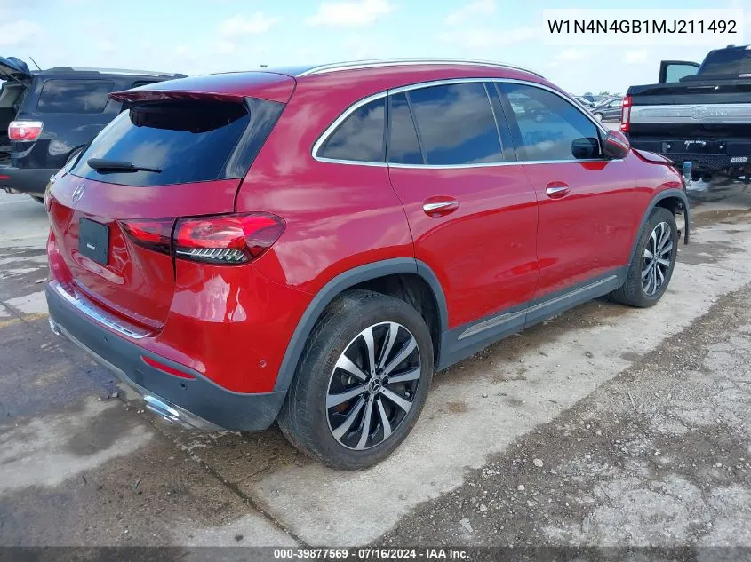 2021 Mercedes-Benz Gla 250 VIN: W1N4N4GB1MJ211492 Lot: 39877569