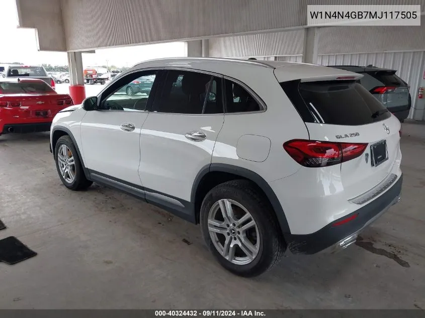 2021 Mercedes-Benz Gla 250 250 VIN: W1N4N4GB7MJ117505 Lot: 40324432