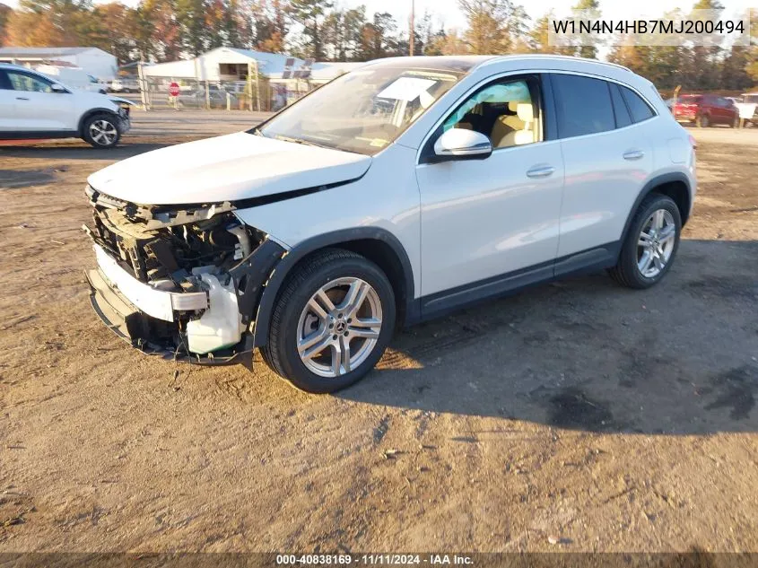 2021 Mercedes-Benz Gla 250 4Matic VIN: W1N4N4HB7MJ200494 Lot: 40838169