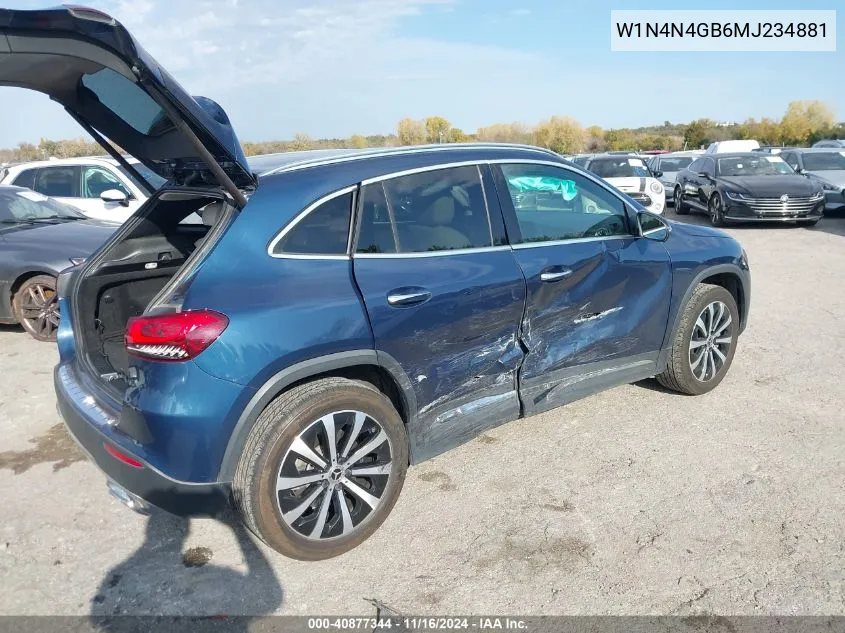 2021 Mercedes-Benz Gla 250 VIN: W1N4N4GB6MJ234881 Lot: 40877344