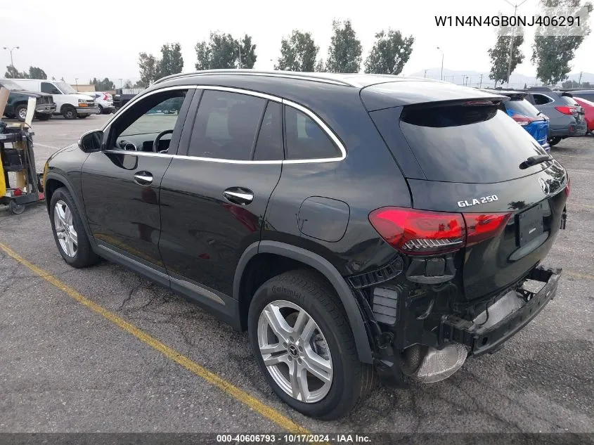 2022 Mercedes-Benz Gla 250 VIN: W1N4N4GB0NJ406291 Lot: 40606793