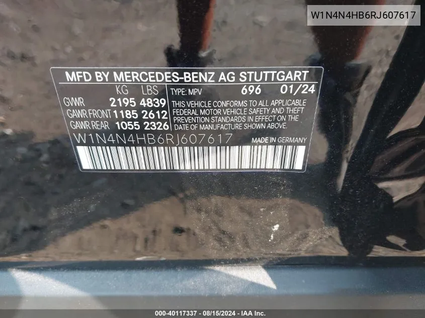 2024 Mercedes-Benz Gla 250 4Matic VIN: W1N4N4HB6RJ607617 Lot: 40117337