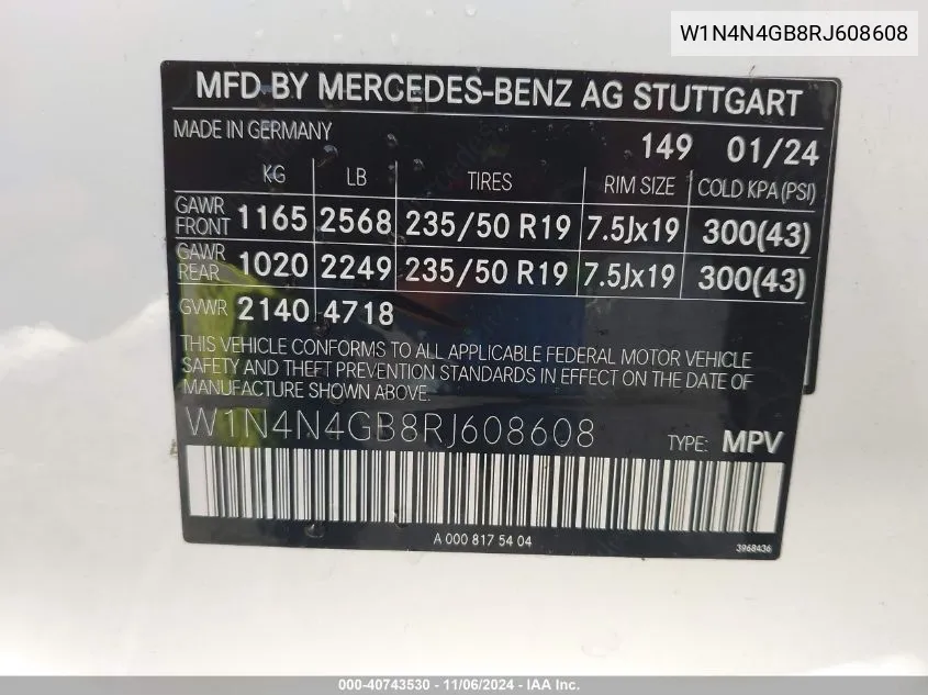 2024 Mercedes-Benz Gla 250 VIN: W1N4N4GB8RJ608608 Lot: 40743530