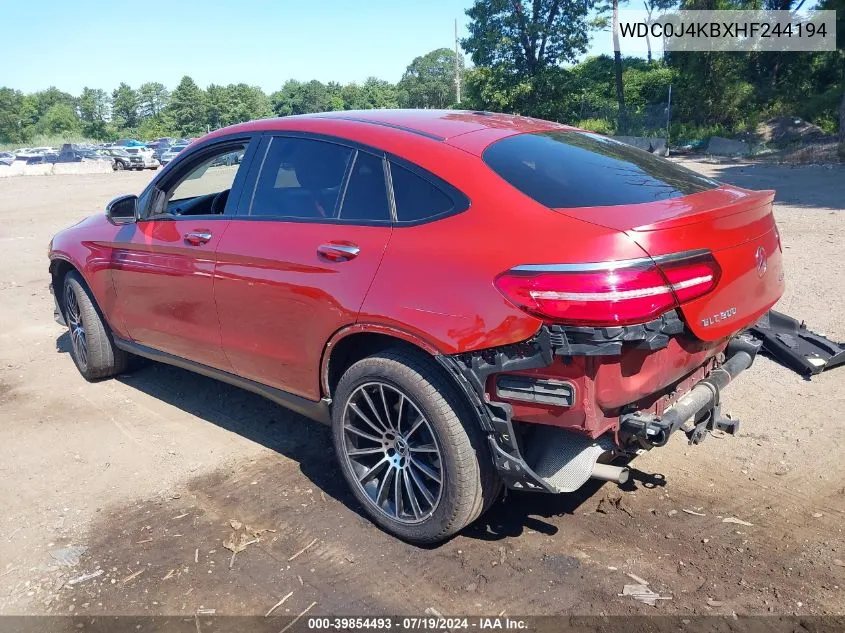 2017 Mercedes-Benz Glc 300 Coupe 4Matic VIN: WDC0J4KBXHF244194 Lot: 39854493