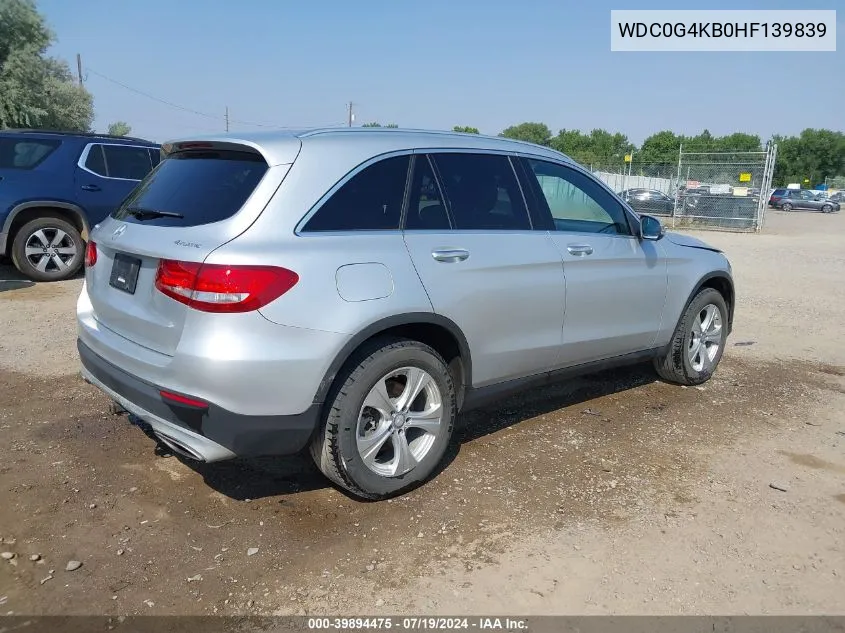 2017 Mercedes-Benz Glc 300 4Matic VIN: WDC0G4KB0HF139839 Lot: 39894475