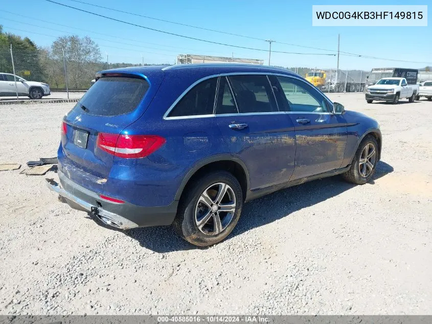 2017 Mercedes-Benz Glc 300 4Matic VIN: WDC0G4KB3HF149815 Lot: 40585016