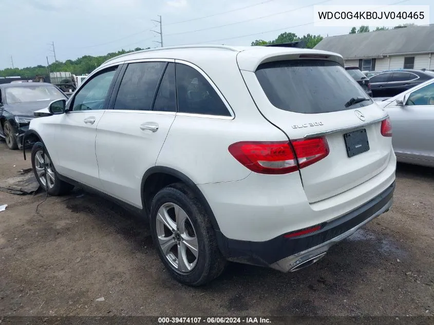 2018 Mercedes-Benz Glc 300 4Matic VIN: WDC0G4KB0JV040465 Lot: 39474107