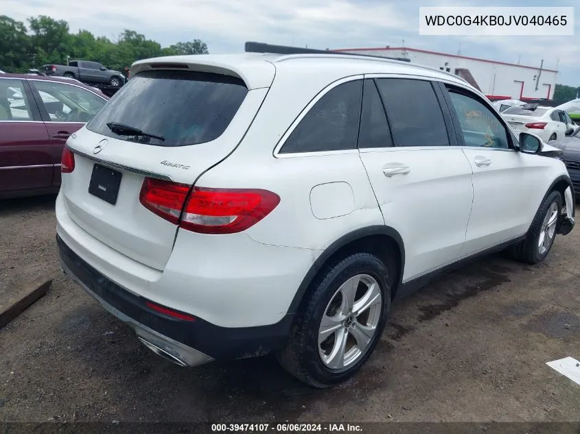 2018 Mercedes-Benz Glc 300 4Matic VIN: WDC0G4KB0JV040465 Lot: 39474107