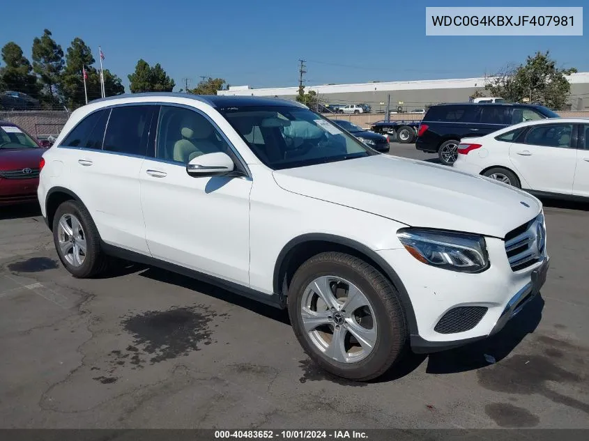 2018 Mercedes-Benz Glc 300 4Matic VIN: WDC0G4KBXJF407981 Lot: 40483652