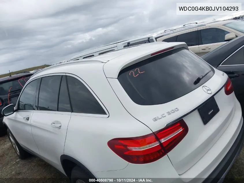 2018 Mercedes-Benz Glc 300 4Matic VIN: WDC0G4KB0JV104293 Lot: 40508798