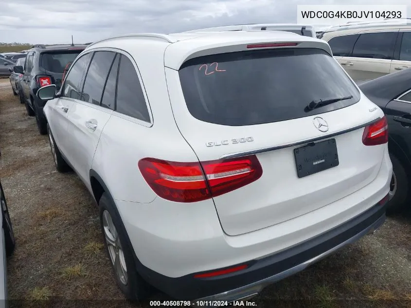 2018 Mercedes-Benz Glc 300 4Matic VIN: WDC0G4KB0JV104293 Lot: 40508798