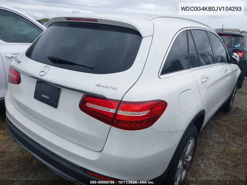 2018 Mercedes-Benz Glc 300 4Matic VIN: WDC0G4KB0JV104293 Lot: 40508798