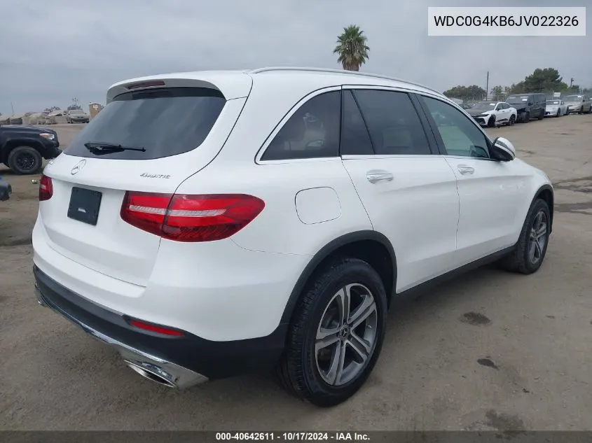 2018 Mercedes-Benz Glc 300 4Matic VIN: WDC0G4KB6JV022326 Lot: 40642611