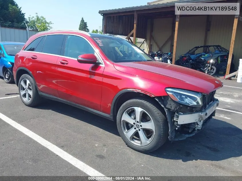 2019 Mercedes-Benz Glc 300 4Matic VIN: WDC0G4KB1KV189548 Lot: 39982984