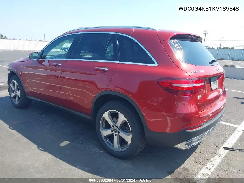 2019 Mercedes-Benz Glc 300 4Matic VIN: WDC0G4KB1KV189548 Lot: 39982984