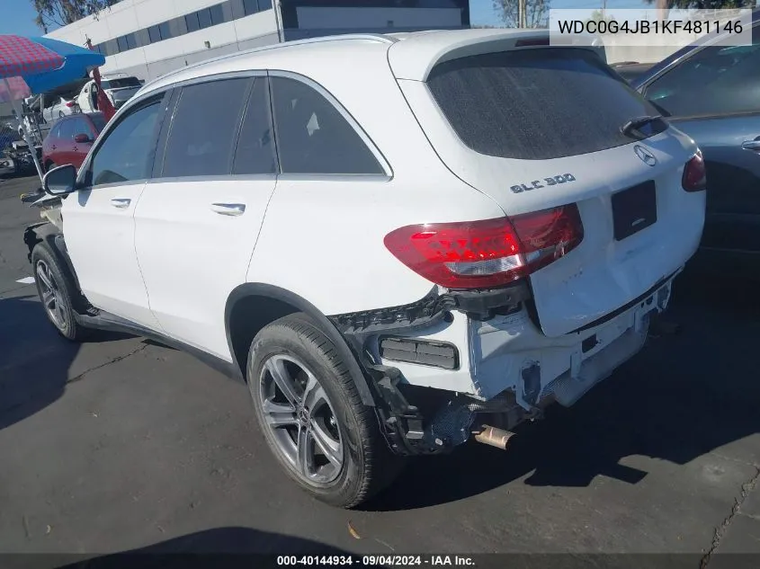 2019 Mercedes-Benz Glc 300 VIN: WDC0G4JB1KF481146 Lot: 40144934