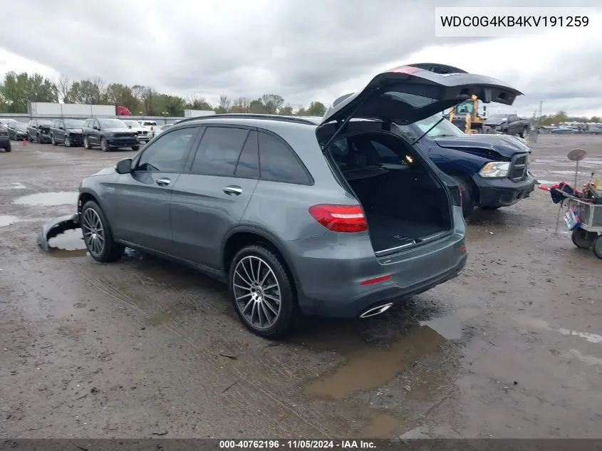 2019 Mercedes-Benz Glc 300 4Matic VIN: WDC0G4KB4KV191259 Lot: 40762196