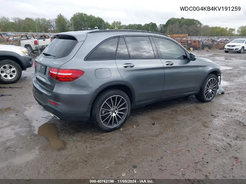 2019 Mercedes-Benz Glc 300 4Matic VIN: WDC0G4KB4KV191259 Lot: 40762196