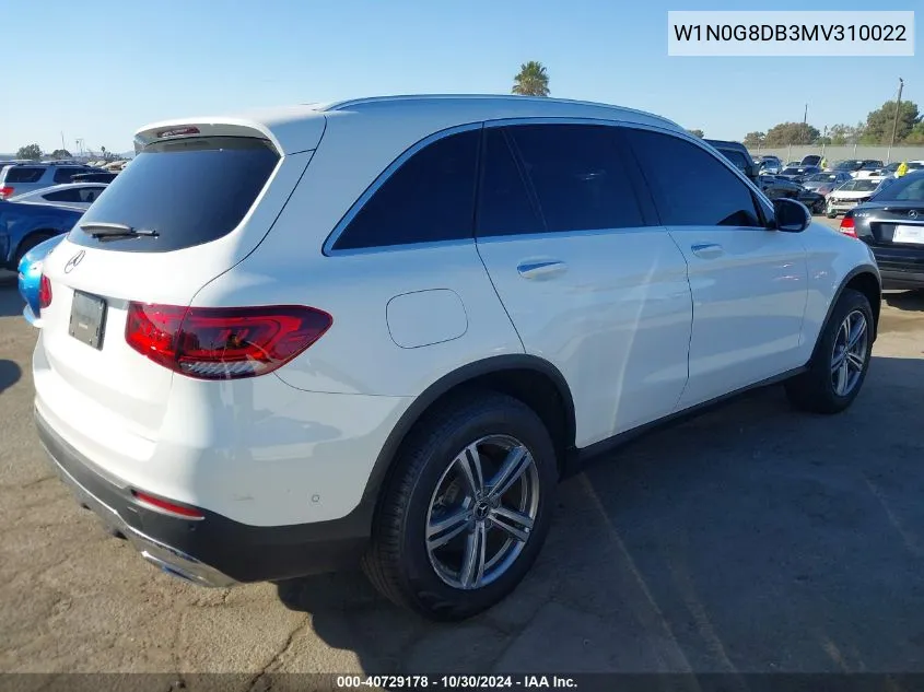 2021 Mercedes-Benz Glc 300 Suv VIN: W1N0G8DB3MV310022 Lot: 40729178