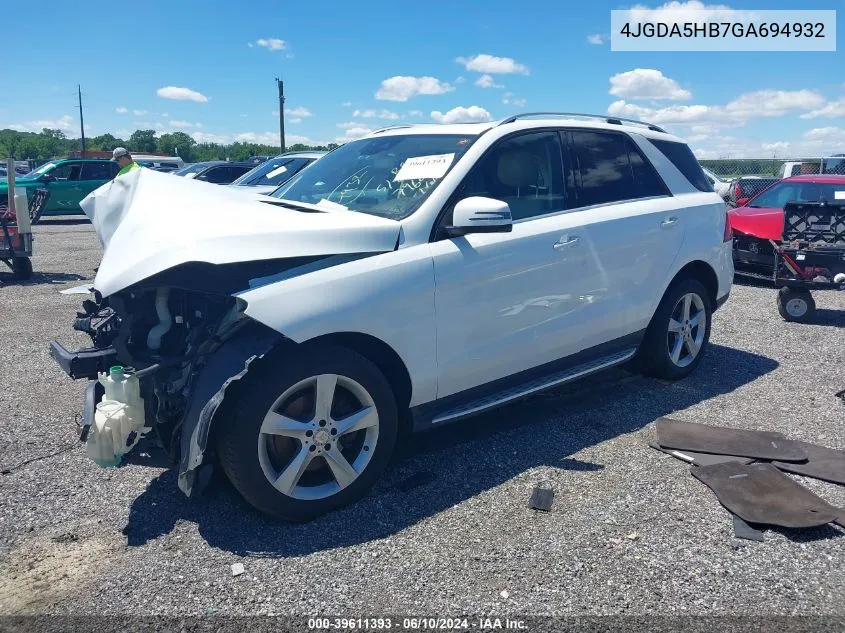 2016 Mercedes-Benz Gle 350 4Matic VIN: 4JGDA5HB7GA694932 Lot: 39611393