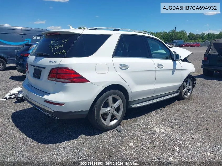 2016 Mercedes-Benz Gle 350 4Matic VIN: 4JGDA5HB7GA694932 Lot: 39611393