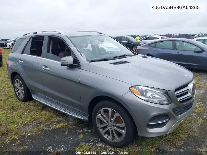 2016 Mercedes-Benz Gle 350 4Matic VIN: 4JGDA5HB8GA643651 Lot: 40525798