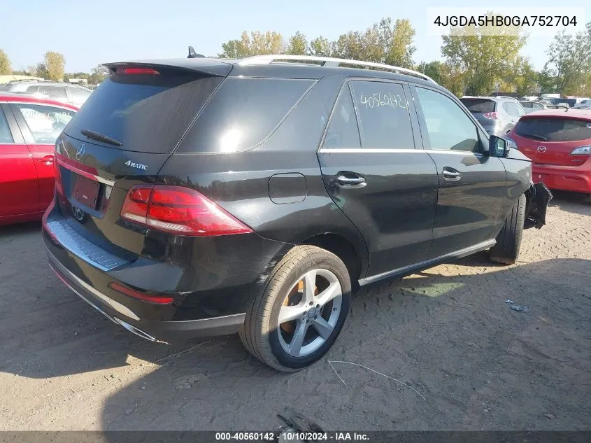 2016 Mercedes-Benz Gle 350 4Matic VIN: 4JGDA5HB0GA752704 Lot: 40560142