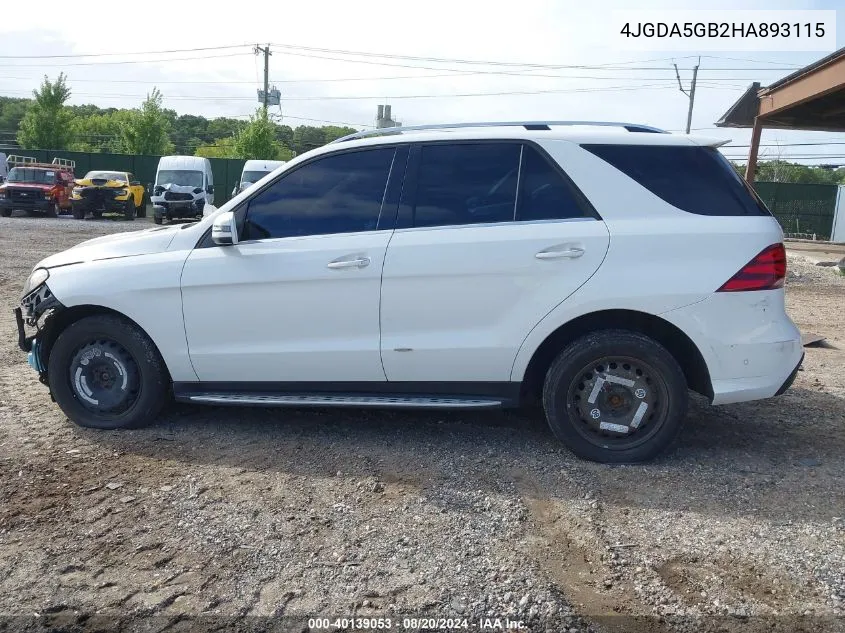 2017 Mercedes-Benz Gle 400 400 4Matic VIN: 4JGDA5GB2HA893115 Lot: 40139053