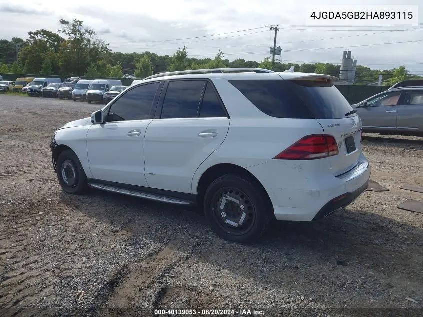 2017 Mercedes-Benz Gle 400 400 4Matic VIN: 4JGDA5GB2HA893115 Lot: 40139053