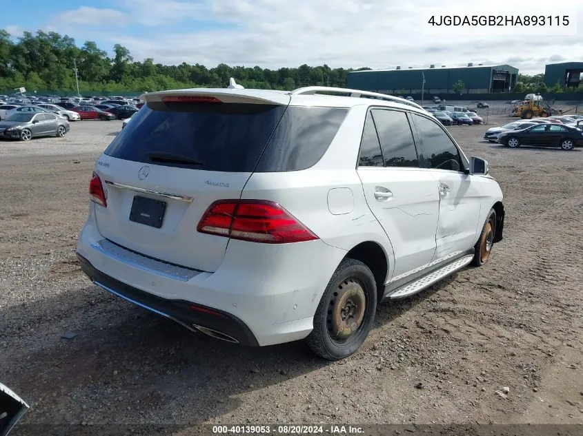 2017 Mercedes-Benz Gle 400 400 4Matic VIN: 4JGDA5GB2HA893115 Lot: 40139053