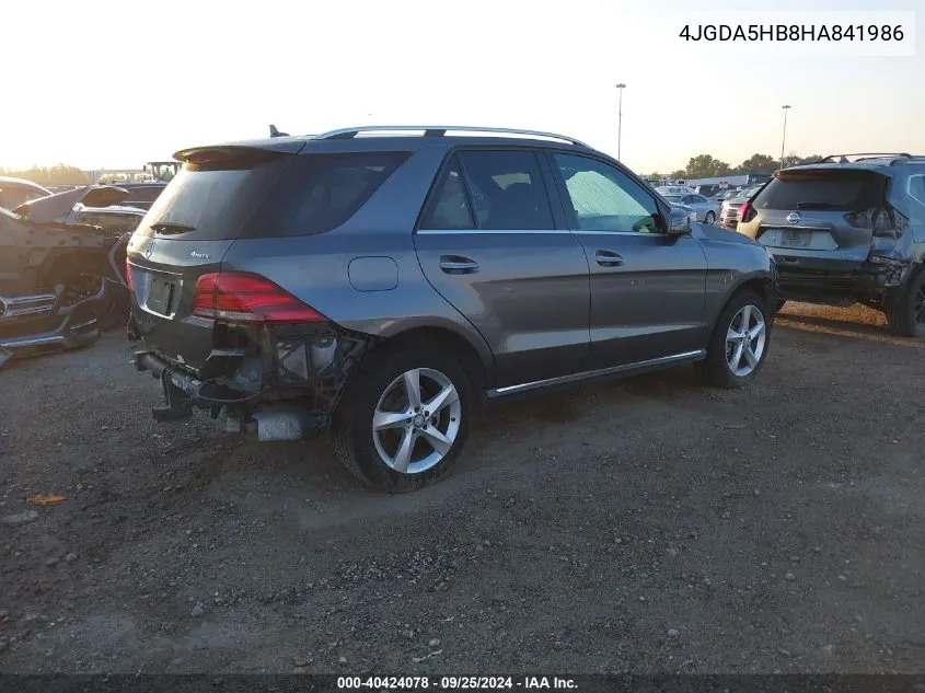 2017 Mercedes-Benz Gle 350 4Matic VIN: 4JGDA5HB8HA841986 Lot: 40424078