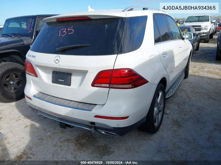 2017 Mercedes-Benz Gle 350 VIN: 4JGDA5JB0HA934365 Lot: 40476928