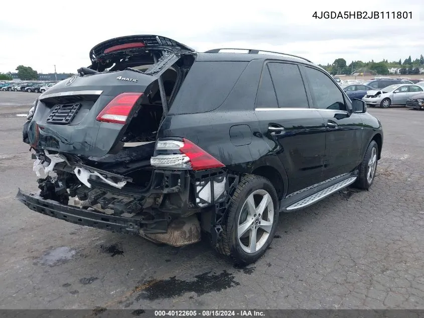 2018 Mercedes-Benz Gle 350 4Matic VIN: 4JGDA5HB2JB111801 Lot: 40122605