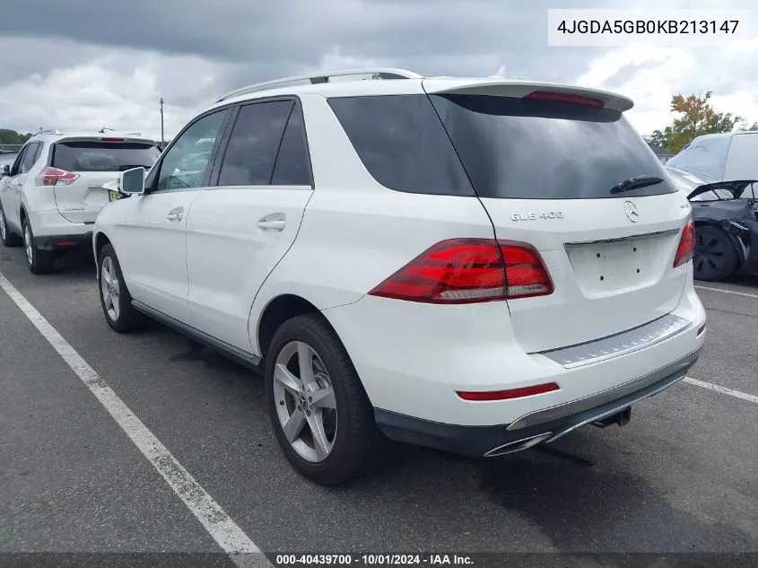 2019 Mercedes-Benz Gle 400 4Matic VIN: 4JGDA5GB0KB213147 Lot: 40439700